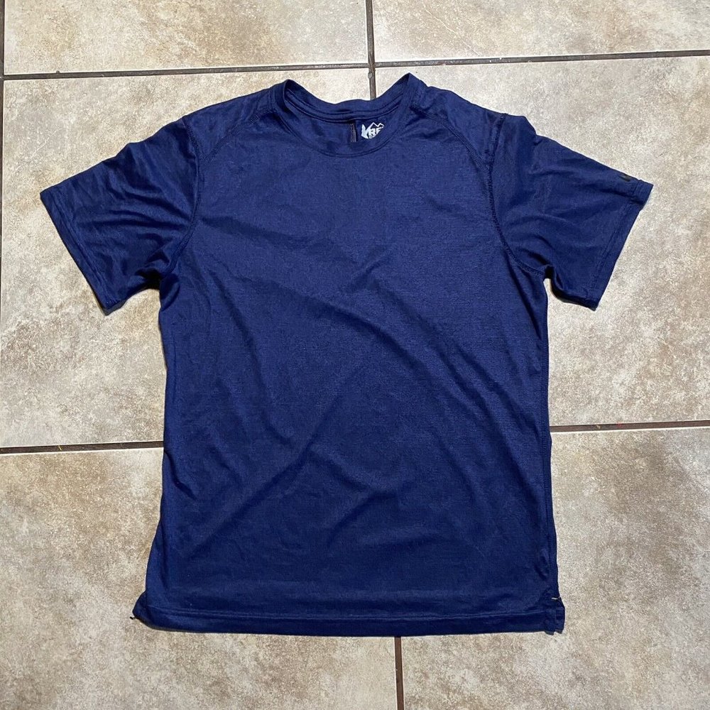 REI CO-OP Shirt Mens Medium Blue Crew Neck Performance Outdoor Hiking